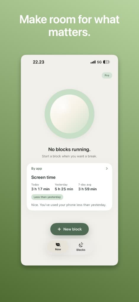 Valve home screen — no blocks running, with today’s screen time